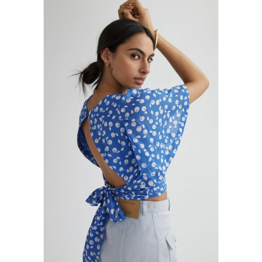 MAEVE BY ANTHROPOLOGIE Women's Tie-Back Crop Top Size S In Blue
